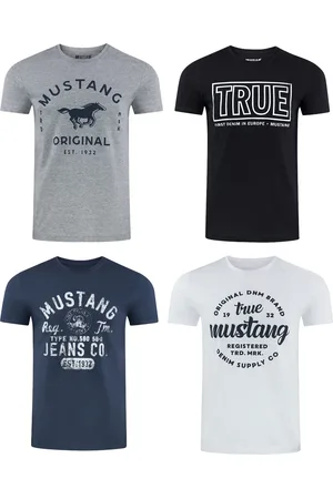 Mustang Heren T-Shirt Broeken Basic Print 4er Pack Fit Veelkleurig Volwassenen Opdruk Print Shirts