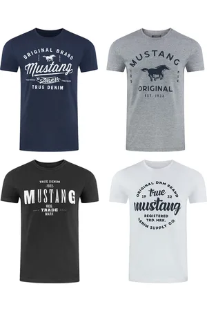 Mustang Heren T-Shirt 4-pack heren-T-shirt regular fit Veelkleurig 3XL Ronde Hals Volwassenen Opdruk Print Shirts