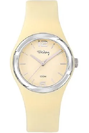 Tekday Model 654859-Dameshorloge-Beige-Creme-zilverkleurig-10 atm waterdicht-zwemmen-sporten-diameter 33 mm-hoog draagcomfort