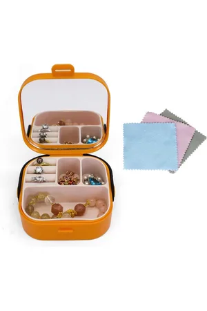 Merkloos Kleine sieradendoos met spiegel en 3 stuks reinigingsdoekjes voor sieraden - Sieradenopslag voor onderweg