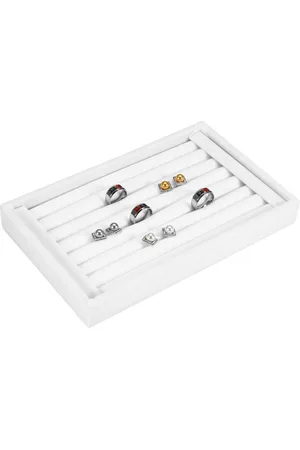 Merkloos Sieraden display box hout - pluisring displaylade - 7 compartimenten - 50 ringen oorstekers - opbergkoffer thuiscollectie - winkeldisplay - wit .