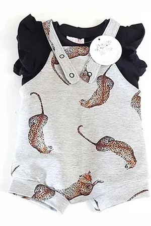 Merkloos Tuinbroekje Leopard - Luipaard - /Bruin/Zwart - Hot Pink