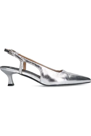 Manfield Dames - Zilveren leren slingbacks