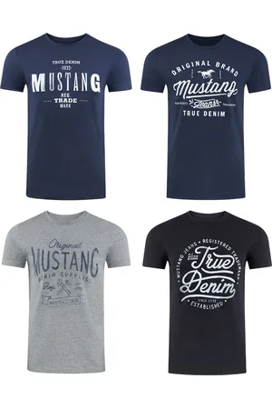 Mustang Heren T-Shirt 4-pack heren-T-shirt regular fit Veelkleurig 3XL Ronde Hals Volwassenen Opdruk Print Shirts