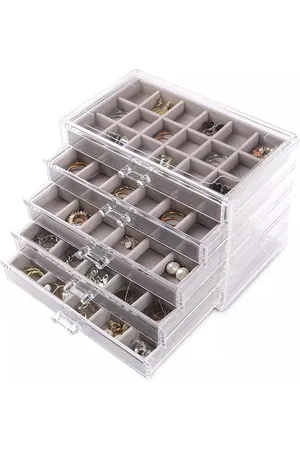 Merkloos Sieradendoosje voor meisjes met 5 niveaus – Fluwelen en acryl sieradenorganizer