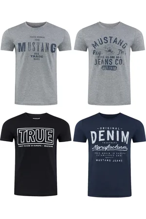 Mustang Heren T-Shirt 4-pack heren-T-shirt regular fit Veelkleurig XL Ronde Hals Volwassenen Opdruk Print Shirts