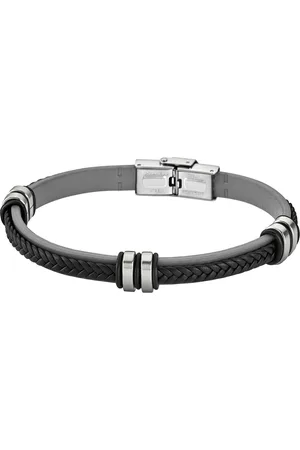 Lotus Style LS1829-2/4 - armband - zilverkleurig staal - zwart en grijs leer - 21cm