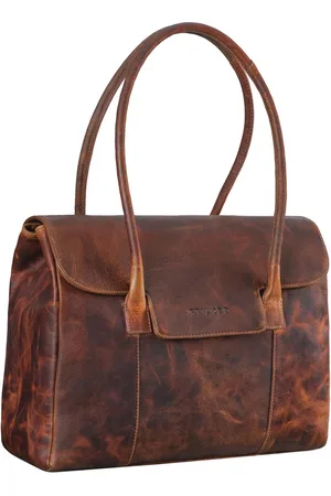 Merkloos Elegante Grote Leer Shopper Tas voor Dames - Vintage Tote Bag voor Werk en Shopping - Comfortabele Hobo Tas in Bruin