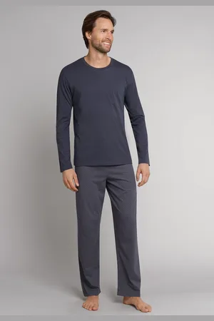 Schiesser Heren pyjama extra lang - - NOS - Lange mannen nachtkleding - 100% katoen donkergrijs - 98