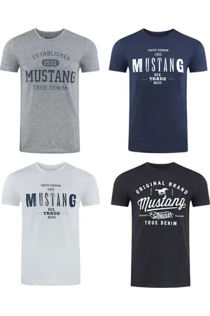 Mustang Heren T-Shirt 4-pack heren-T-shirt regular fit Veelkleurig 3XL Ronde Hals Volwassenen Opdruk Print Shirts