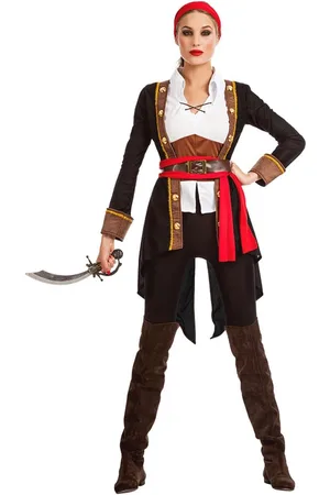 Merkloos Piraten kostuum voor dames, 5-delig verkleedkostuum voor Halloween en themafeesten