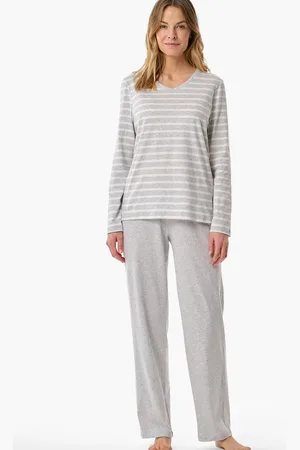 Schiesser Pyjama lang zilvergrijs gemêleerd - Casual Essentials Dames Pyjamaset