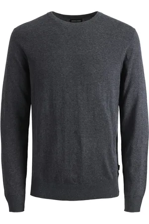 JACK & JONES Emil knit crew neck slim fit - heren pullover viscosemengsel met O-hals - donkergrijs melange