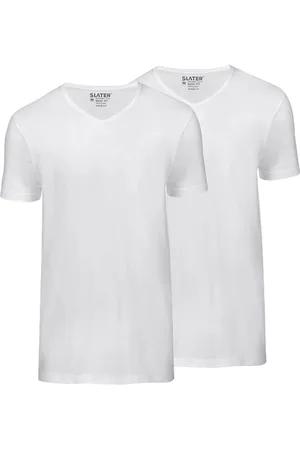 Slater Deze set van twee witte T-shirts heeft een V-hals en korte mouwen