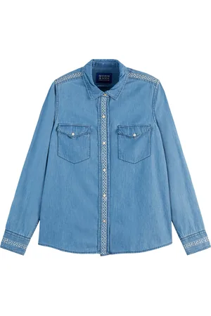 Scotch&Soda De Blouse Washed out lightweight denim van is een casual dames blouse met een effen patroon