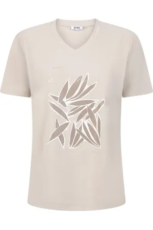 ZOSO Het T-shirt Rebecca van is een casual dames t-shirt met een V-hals en grafisch patroon