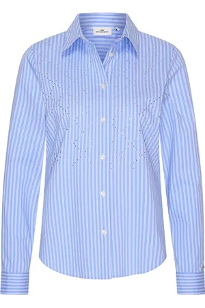 HV SOCIETY De Blouse Nouk van is een stijlvolle dames blouse met een speelse streep, een spreidkraag, en lange mouwen met knoopmanchetten