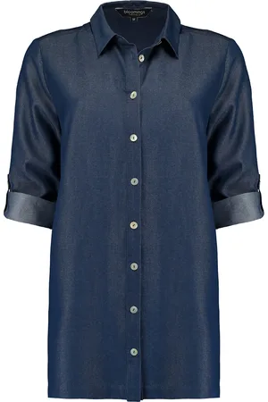 bloomings De blouse, een casual dames blouse met button down kraag en knoopsluiting, biedt een losse pasvorm en 3 kwart mouwen