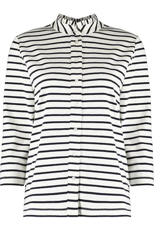 bloomings Blouse Ruffle van is een casual dames blouse met een streep patroon en opstaande kraag