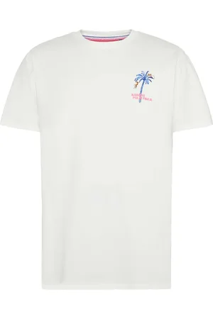 A fish named fred Het T-shirt Sunset Sahara van biedt een speelse, grafische print met palmbomen en een comfortabele ronde hals