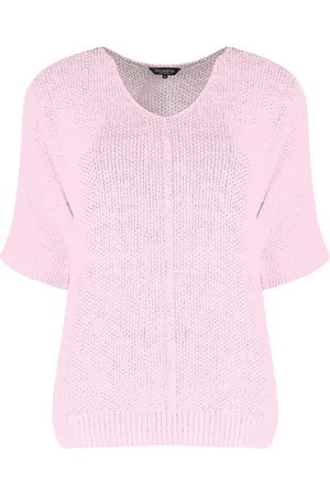 bloomings Deze top, een casual dames top korte mouw, heeft een ribgebreid mouwboord, een comfortabele V-hals en is effen van patroon