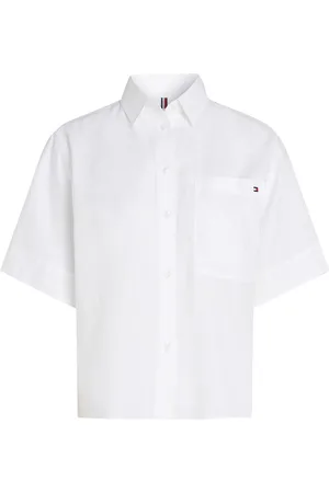 Tommy Hilfiger De blouse van is een casual dames blouse km met een spreidkraag en korte mouwen