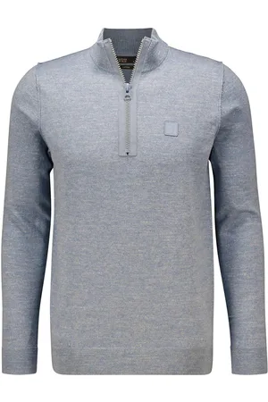 Butcher of Blue De Lt Clifden Half Zip van is een gebreide trui met lange mouwen, ideaal voor de basis collectie