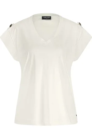 Lady Day De Top Sidney van is een casual effen dames top met een stijlvolle V-hals en korte mouwen