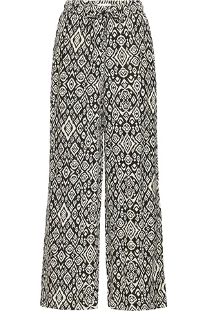 Ichi De Pantalon Linno Ikat van is een bohemian dames lange broek met een grafisch patroon en wijde pijpen