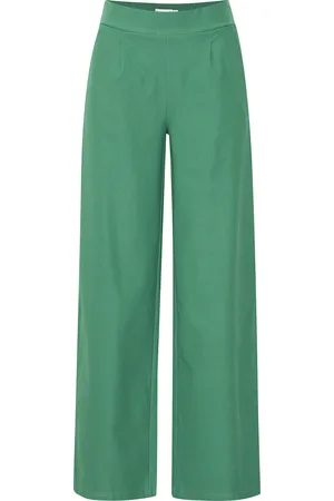 Ichi De Pantalon Kate Denerim van is een stijlvolle dames pantalon met een hoge taille en wijde pijpen, perfect voor een minimalistische look