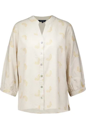 bloomings Deze blouse is een casual dames top lange mouw met een opstaande kraag en V-hals