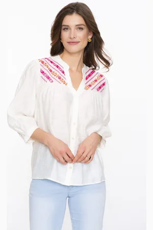 Geisha Blouse Embroidery at Yoke van is een casual blouse met opstaande kraag en V-hals