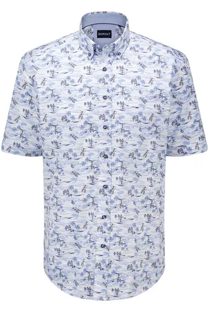 Bomont Dit overhemd is een stijlvol heren overhemd met korte mouwen, een button down kraag en een opvallend all-over patroon