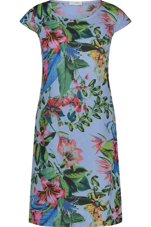 In Shape Jurk Fien Tropical van is een bohemian dames jurk gemaakt van katoen, zonder mouwen en met een levendig bloemenpatroon