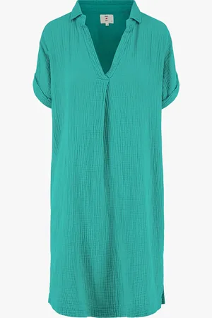 Zusss De Mousseline tuniek met kraag van is een casual dames jurk met korte mouwen en een normale taille