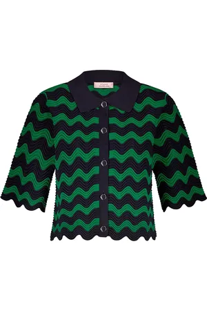 Studio Anneloes Vest Jacy Ajour van biedt een grafisch patroon met een button down kraag en polokraag, korte mouw en een sophisticated uitstraling