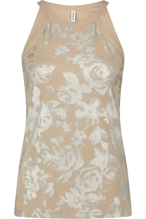 Summum Woman De Haltertop Printed van is een mouwloze dames top met een halter halslijn en getailleerde pasvorm
