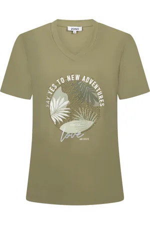 ZOSO Het T-shirt Isa van is een casual dames T-shirt met een stijlvolle V-hals en korte mouwen