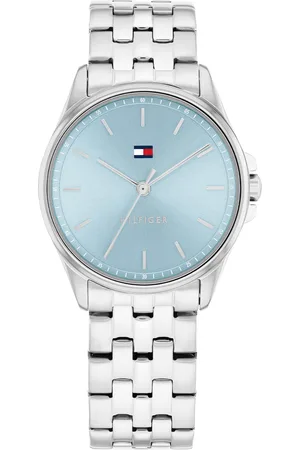 Brandfield Tommy Hilfiger zilverkleurige dames horloge met blauwe wijzerplaat