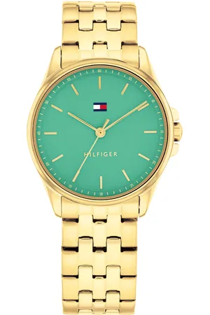 Brandfield Tommy Hilfiger goudenkleurige dames horloge met groene wijzerplaat