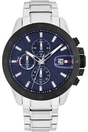Brandfield Tommy Hilfiger zilverkleurige heren horloge met blauwe wijzerplaat