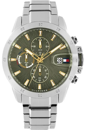 Brandfield Tommy Hilfiger zilverkleurige heren horloge met groene wijzerplaat