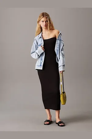 Calvin Klein Strapless jurk van ribkatoen
