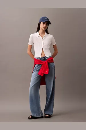 Calvin Klein Effen gebreide cropped polotop