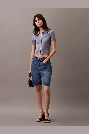 Calvin Klein Effen gebreide cropped polotop
