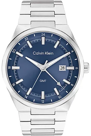 Calvin Klein Roestvrijstalen GMT-horloge met blauwe wijzerplaat