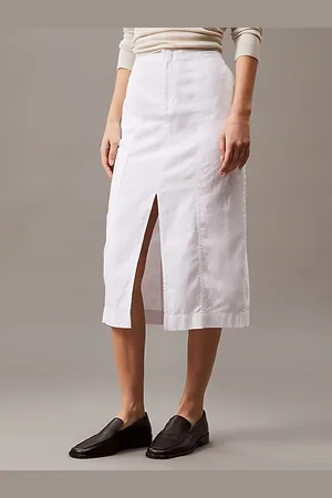 Calvin Klein Twill midirok van katoen-linnen
