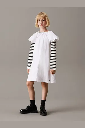 Calvin Klein Losse poplin jurk met ruches