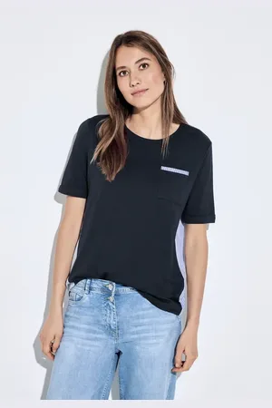 CECIL Dames T-shirt van materiaalmix in , Gr: XS
