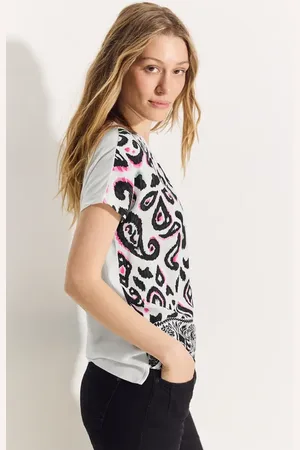 CECIL Dames T-shirt in materiaalmix in , Gr: L